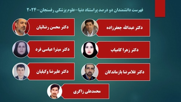 فهرست دانشمندان 2درصد پراستناد دنیا-علوم پزشکی رفسنجان- 2024